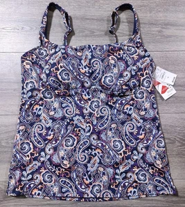Lands End Tankini Erwachsene Größe 12 blau Paisley quadratischer Ausschnitt Schwimmen Oberteil Damen - Bild 1 von 9