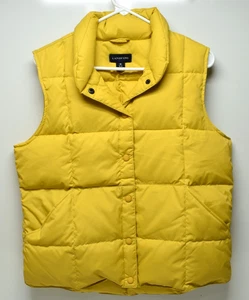Lands End Daunen gefütterte Weste Damen Medium 10-12 senfgelb Druckknopfverschluss gebraucht, in einwandfreiem Zustand - Bild 1 von 6