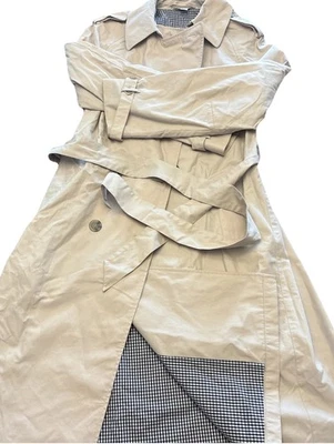 Trench coat Garnet Hill bege peito duplo tamanho 12 neutro viagem de negócios - Imagem 1 de 4