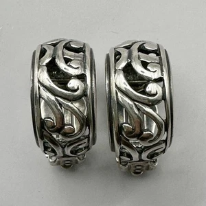 Scroll Hoop Clip-On Earrings C1380 Signed Silpada Sterling Silver Cut Out Work - Picture 1 of 9