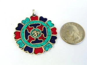 T204E GORGEOUS HAND CRAFTED TIBETAN 'OM' MANDALA PENDENT MADE IN NEPAL - Picture 1 of 2