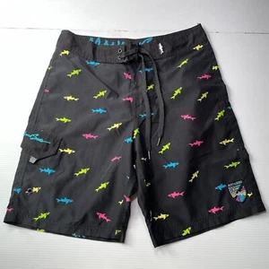 Maui and Sons Shark Board Shorts Mens Size 30 Waist Black Surf Summer Swim Fit - Picture 1 of 12