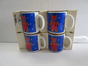 Vintage Set of Boxed WAECHTERSBACH W. Germany BLUE Teddy Bear Christmas Mugs / 4 - Picture 1 of 19