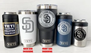 SAN DIEGO PADRES YETI Laser Engraved Tumblers and Can Colsters, 2-Sided - Picture 1 of 2