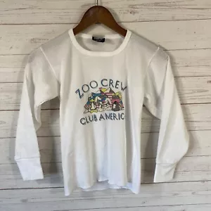 Vintage 80's Zoo Crew Club America Youth M White Long Sleeve Thermal Top USA - Picture 1 of 8