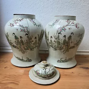 Große antike chinesische Deckelvasen - ca. 1900 - 39 cm hoch - guter Zustand - Bild 1 von 14