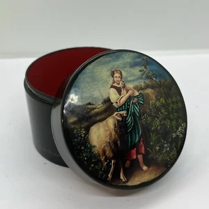Antiguo anillo de baratija cilíndrico pintado a mano joyería regalo caja caddy de té - Imagen 1 de 14
