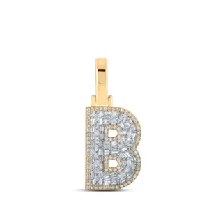 Colgante de dije con letra inicial de oro amarillo de 10 quilates para hombre baguette diamante B 1/2 quilates - Imagen 1 de 1