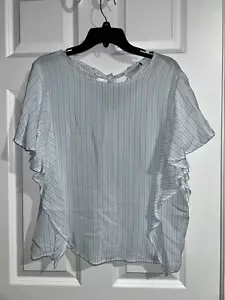 Zara stripes crew neck short ruffle sleeve blue/white blouse XL - Picture 1 of 5