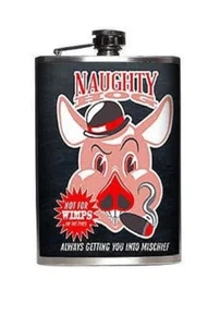 Totally Rad Naughty Hog Not for Wimps Stainless Steel 8 Oz Flask - Picture 1 of 1