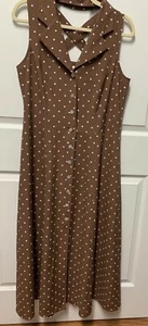 vtg Sheri Martin Midi dress size 10 brown Polka Dot Collared Pretty Woman EC - Picture 1 of 10