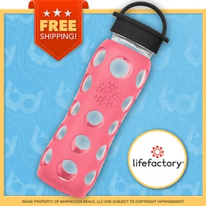LifeFactory 22 Unzen Glas Weithalsflasche mit Silikon Korallenrosa Hülle Classic Cap - Bild 1 von 3