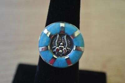 2.00ct Kingman Free Form Inlay Turquoise Ring Sterling Silver Size 6  - Image 1 of 4