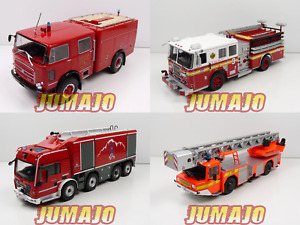 CPI1,2,3,4 LOT 4 camions POMPIER 1/43 Hachettes OM 150, Seagrave, Man, Iveco mag