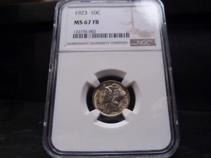 1923 MS67FB (Full Bands) Mercury Dime NGC Certified Superb Gem - White/Gold - Picture 1 of 8