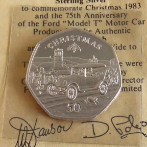 ISLE OF MAN 1983 CHRISTMAS SILVER PROOF 50 PENCE DOUBLE CROWN - coa - Picture 1 of 3