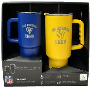 Los Angeles Rams NFL set di stoviglie/bicchieri da viaggio giallo 40 oz e blu 24 oz NUOVO - Foto 1 di 4
