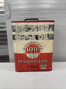 Vintage Original BOOSTER MOTOR OIL 2 Gallon Metal Can From Pennsylvania PA - Picture 1 of 11