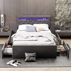 Bettgestell mit LED-Beleuchtung Lattenrost&Kopfteil Bett ohne Matratze 140x200CM - Bild 1 von 20