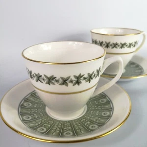 Spode Provence 7843 cup and saucer Set Of 2 Green and Gold - Picture 1 of 5