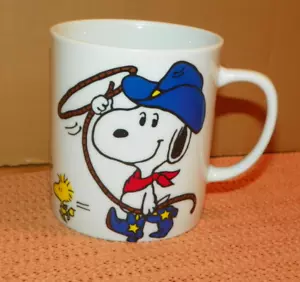 Snoopy Lasso Woodstock Cowboy Cup Mug "Get Along Little Doggies" Peanuts - Picture 1 of 4