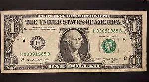 $1 BILL FANCY SERIAL NUMBER 03091985 U.S. BIRTHDAY NOTE MARCH 9 1985, 3 SEP 1985 - Picture 1 of 9