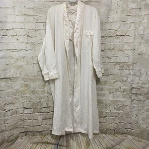 Victorias Secret Medium Large M/L Cream Long Pocket Satin Trim Bath Robe - Picture 1 of 5