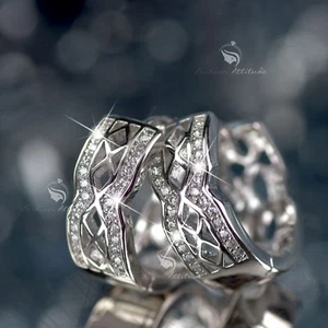 18k White gold gf made with swarovski crystal filigree huggies earrings - Picture 1 of 2