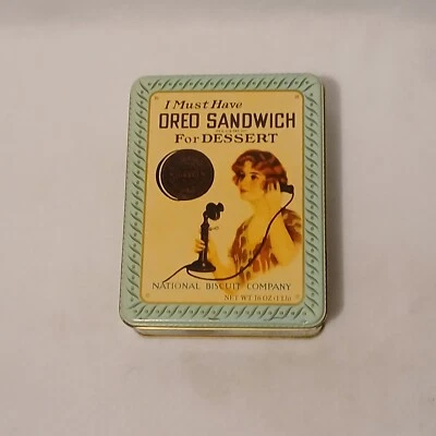 Nabisco 16 ounce Oreo Cookie Tin featuring 1918 Vintage Advertisement 1986 - Image 1 of 4