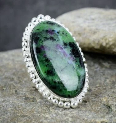 Nice Ruby Zoisite Gemstone 925 Sterling Silver Handmade Ring All Size S-37 - Image 1 of 4