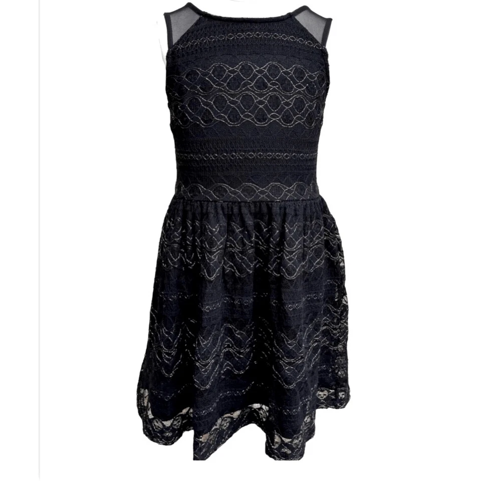 Ella Moss Vestido Formal Niñas Vacaciones Negro Dorado Encaje Línea A-10 Foto 1 de 4