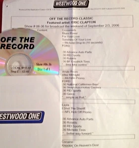 RADIO SHOW: 9/2/06 OFF THE RECORD ERIC CLAPTON TRIBUTE 10 CLASSICS/INTERVIEWS - Bild 1 von 1
