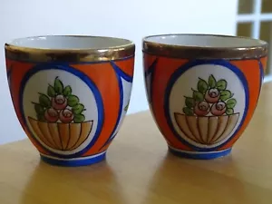 LA CHARENTAISE 2 TASSES A CAFE STYLE ART DECO FAIENCE DECOR PEINT A LA MAIN - Foto 1 di 7