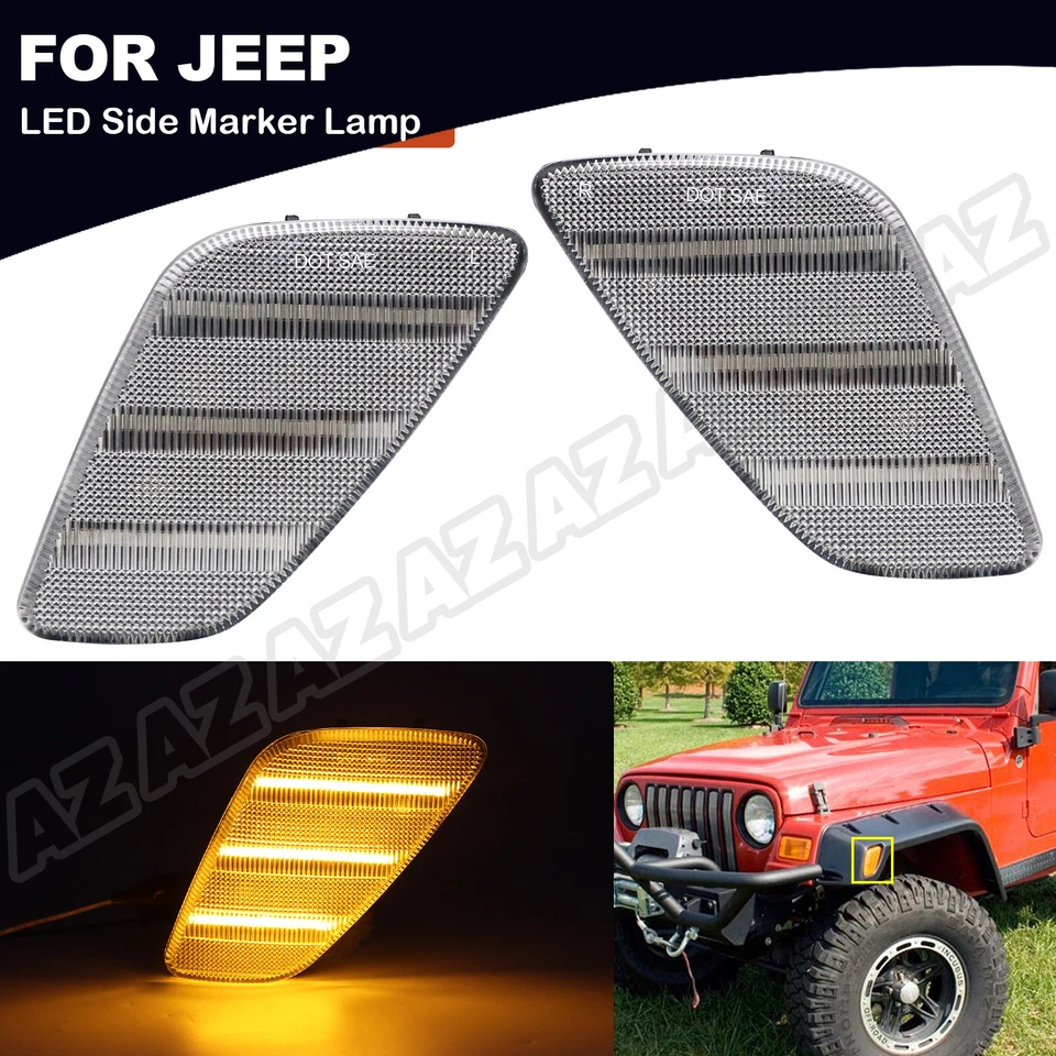 Clear Lens LED Amber Front Fender Side Marker Lights for 97-06 Jeep TJ Wrangler Foto 1 de 4