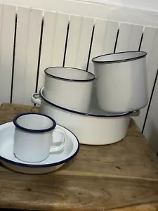 More details for white and blue enamel cookware