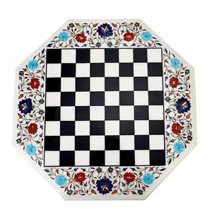 18 " Schach Marmor Table Top Semi Precious Inlay Handmade Arbeit Haus und Garten - Bild 1 von 2