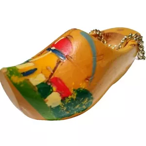 Vtg Hanging Wooden Painted Dutch Clog Keychain Keys Purse Hanging Gift Unique - Picture 1 of 10
