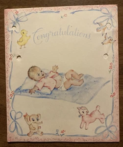 Vintage anni 40 Diapin Co nuovo bambino neonato congratulazioni pannolino spilla card P4d - Foto 1 di 16