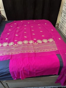 Pink 3 Piece Unstitched Shalwaar Kameez / Kurta Trouser/ Punjabi Suit- No Lining - Picture 1 of 7
