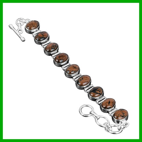 VALENTINO Bracciale Fidanzamento Catena Pietra Ossidiana Mogano Gioielli Argento Sterling 925