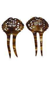 Vintage Victorian Hair Combs Set Of 2 Faux Tortoiseshell Celluloid - Picture 1 of 6