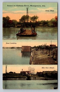 Antique Postcard Scenes Alabama River Montgomery AL Ferry Boat Landing New Wharf - Picture 1 of 2