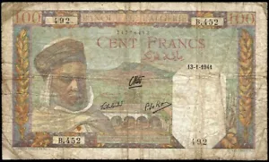 Algérie - billet de 100 francs 13-01-1941 ! P#85 - Bild 1 von 2