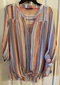 Zac & Rachel Women’s Multicolor Striped Button Up, Roll Tab Sleeves, Size XL - Picture 1 of 5