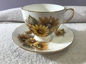 Taza de té Queen Anne England y platillo a juego flores amarillas brillantes OH2780 - Imagen 1 de 7