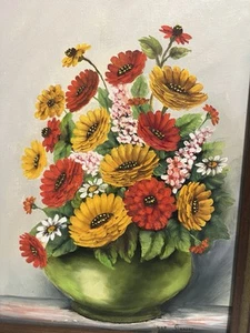 VTG 70s Floral Still Life Vibrant Oil Painting Texas Artist Mae Simmons Framed - Picture 1 of 5
