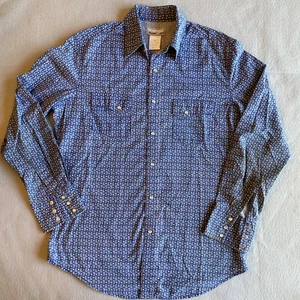 Wrangler Camicia Uomo Taglia M Perla Snap Western Blu Paisley Bottoni - Foto 1 di 11