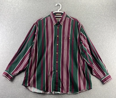 Sears Roebuck XL Green Burgundy Striped Shirt Long Sleeve Cotton Vintage - Image 1 of 4