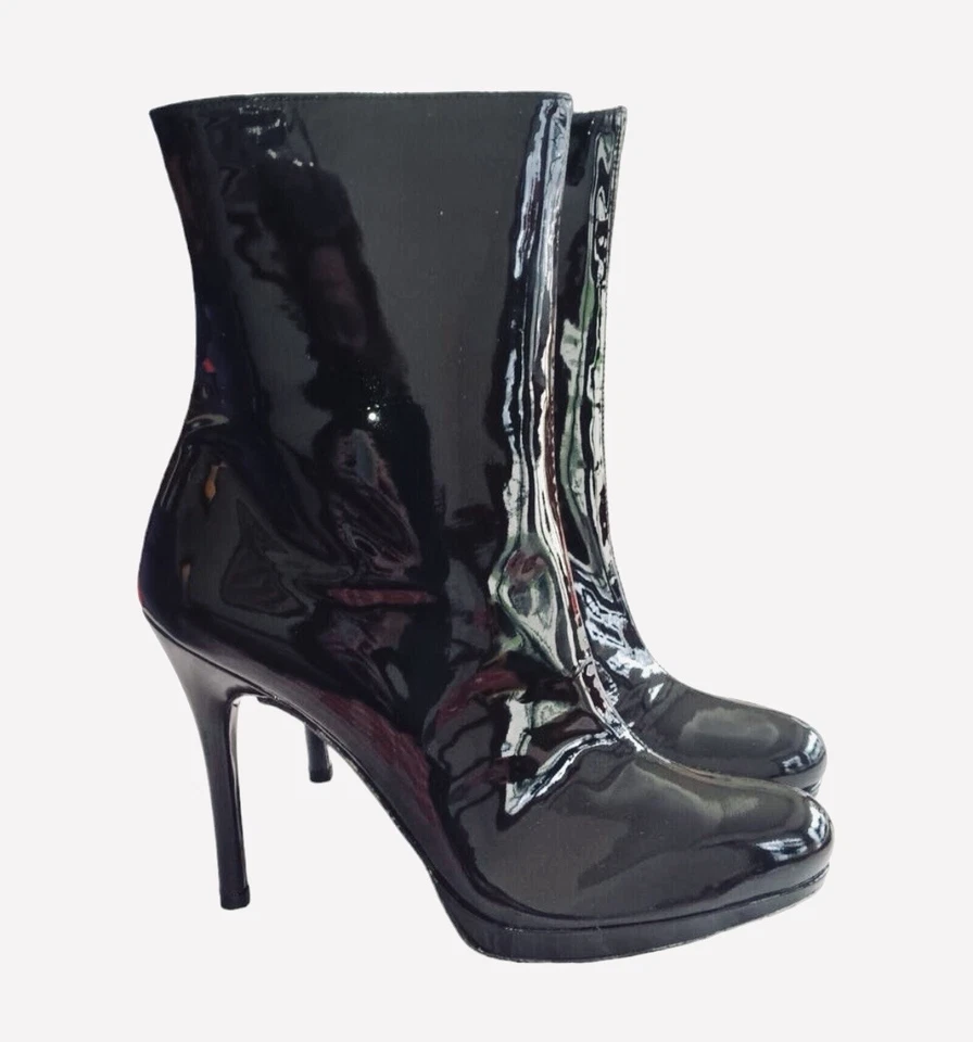 Stuart Weitzman Apollo Patent Leather Black Boot Stiletto Women's 9m orig$329 - Image 1 of 4