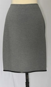 St John Knits Leather Trim Wool Blend Skirt Flint Gray Size 10 NWOT - Picture 1 of 3